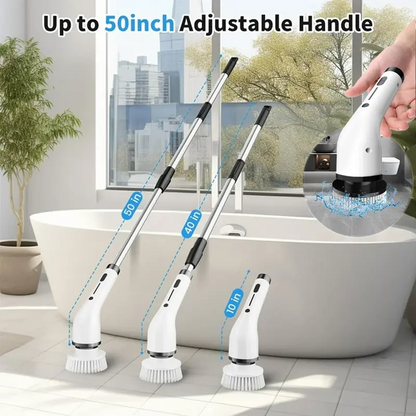 Cordless Electric Spin Scrubber, IPX7 Waterproof Cleaning Brush with 4 Replaceable Heads & 3 Adjustable Extension Handles